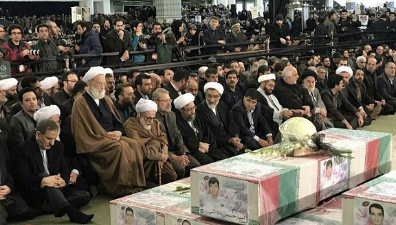 تشییع شهدای آتش نشان حادثه پلاسکو در مصلای بزرگ تهران