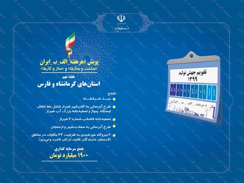 افتتاح 10 پروژه صنعت آب و برق در استان‌هاي فارس و كرمانشاه