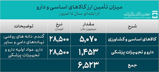 تامین ۶.۵ میلیارد دلار ارز ترجیحی برای واردات کالاهای اساسی و دارو