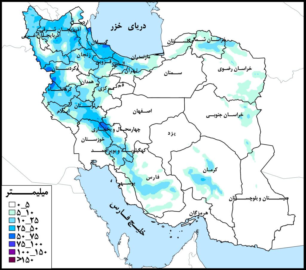 «دریای خزر» و «خلیج فارس»، پُرباران‌ترین حوضه‌های آبی کشور در هفته جاری